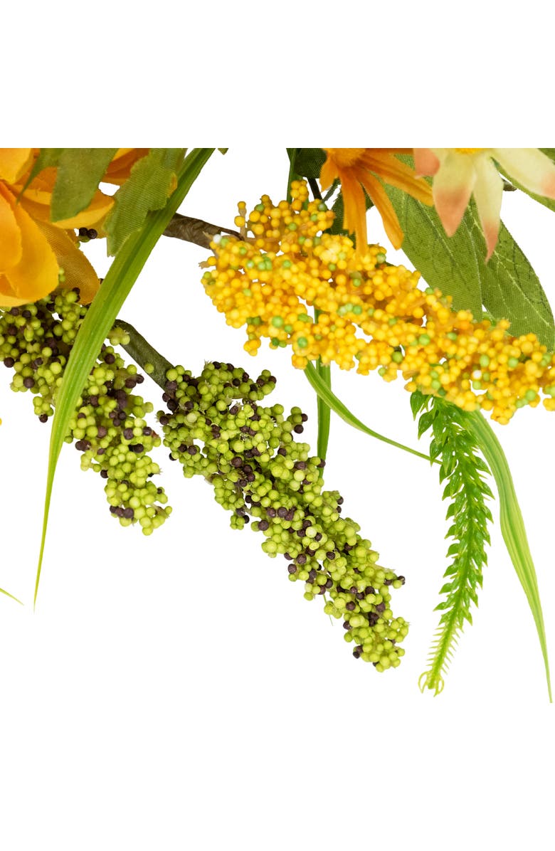 Northlight Peonies and Berries Floral Artificial Fall Harvest Twig Half Wreath - 22", Alternate, color, Yellow