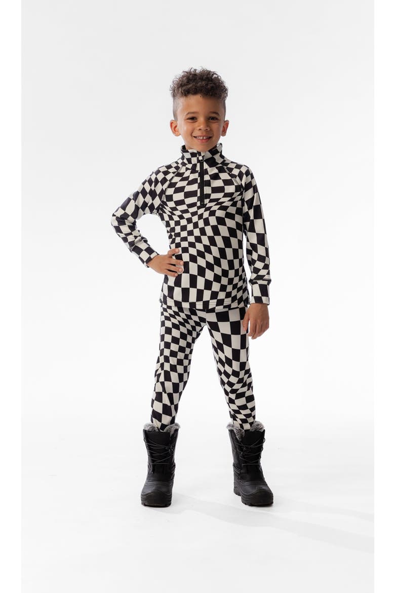 Two Piece Checkered Brushed Top & Pants Thermal Underwear, Alternate, color, White Checkered Print