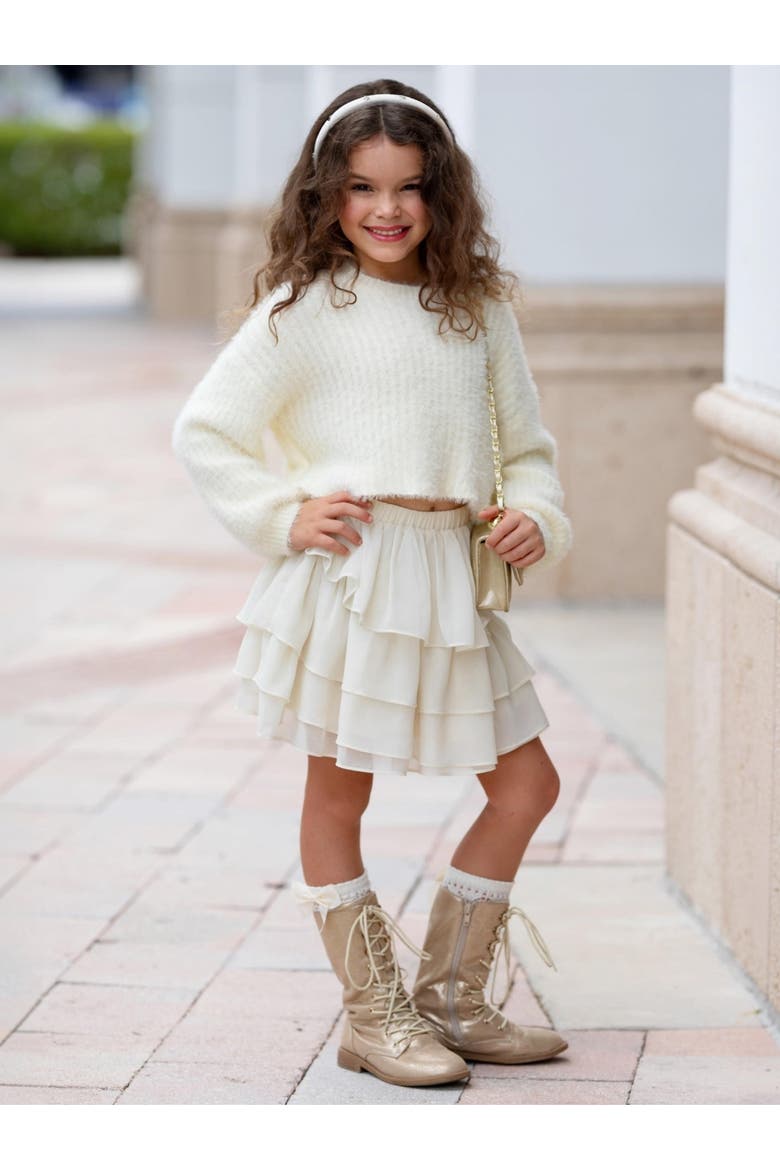 Dreams Cozy Sweater and Tiered Skirt Set, Alternate, color, Ivory