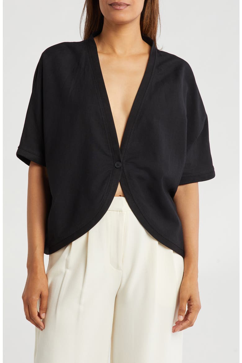 Single Button Short Sleeve Cardigan, Main, color, BLACK