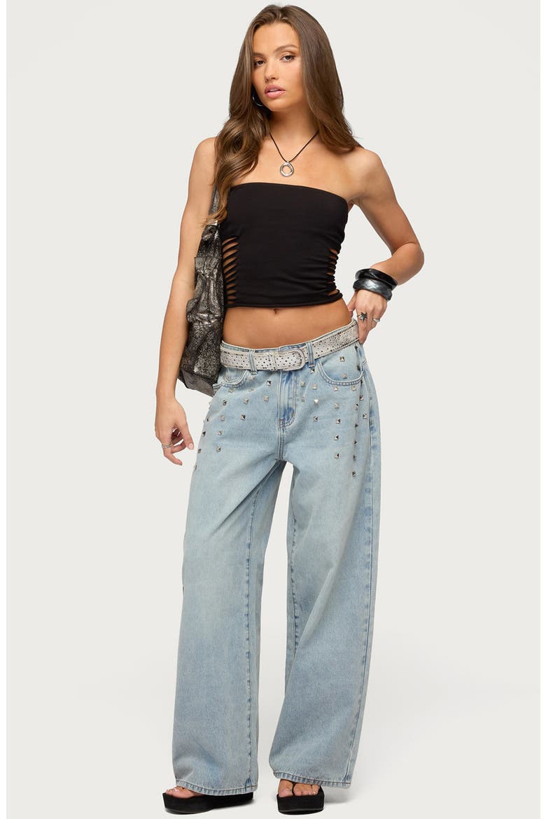 Oaklee Studded Low Rise Baggy Jeans, Alternate, color, BLUE-WASHED