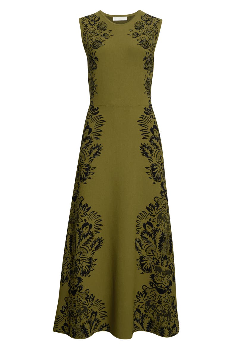 Liana Floral Jacquard Knit Midi Dress, Alternate, color, OLIVE