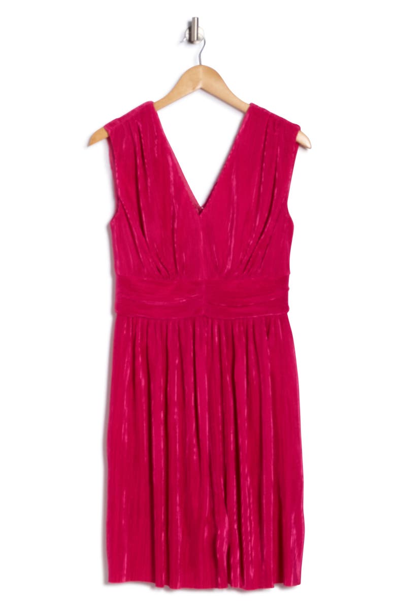 Vince Camuto V-Neck Sleeveless Plissé Dress, Alternate, color, Hot Pink