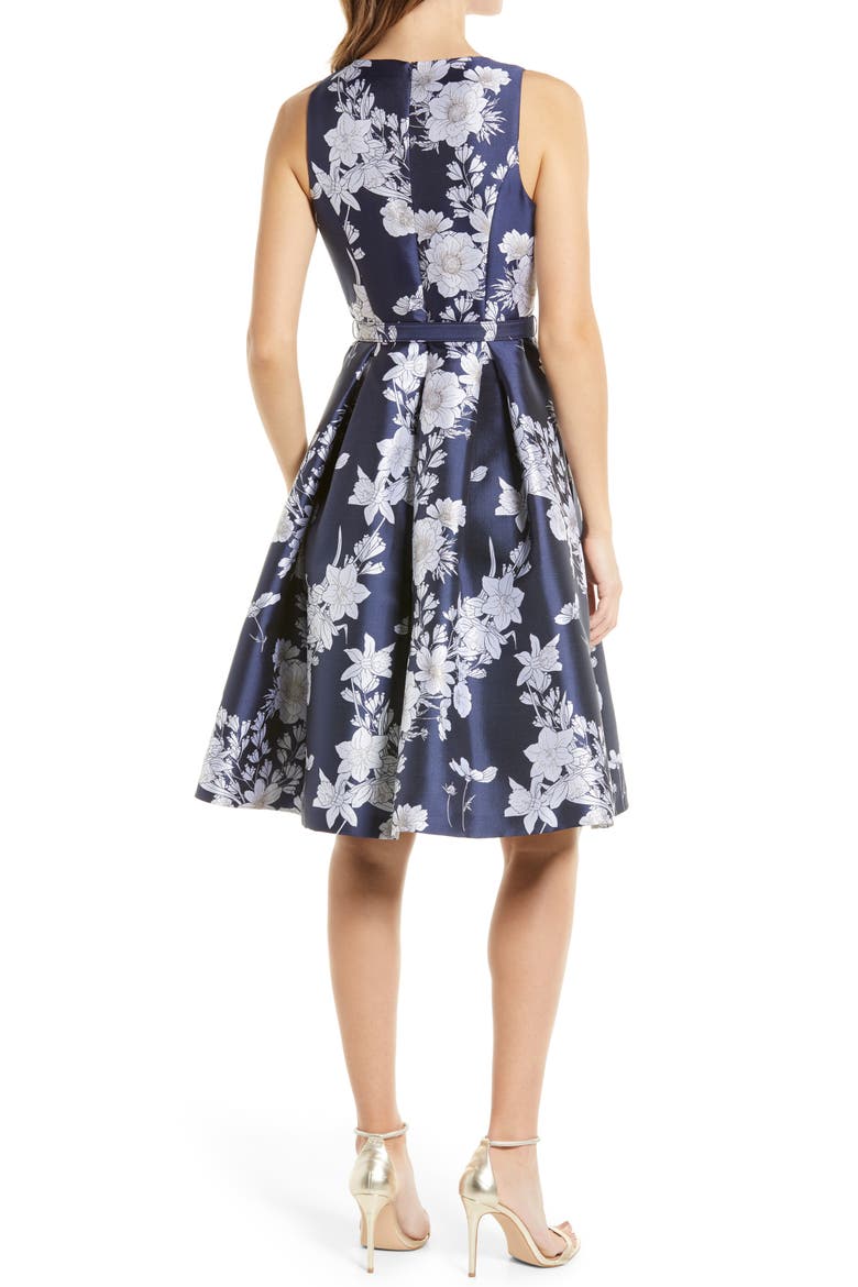 Floral Satin Fit & Flare Dress, Alternate, color, NAVY