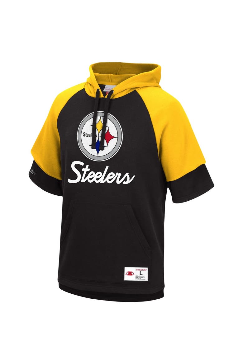 Men's Mitchell & Ness Black Pittsburgh Steelers Home Advantage Raglan Short Sleeve Pullover Hoodie, Alternate, color, Black
