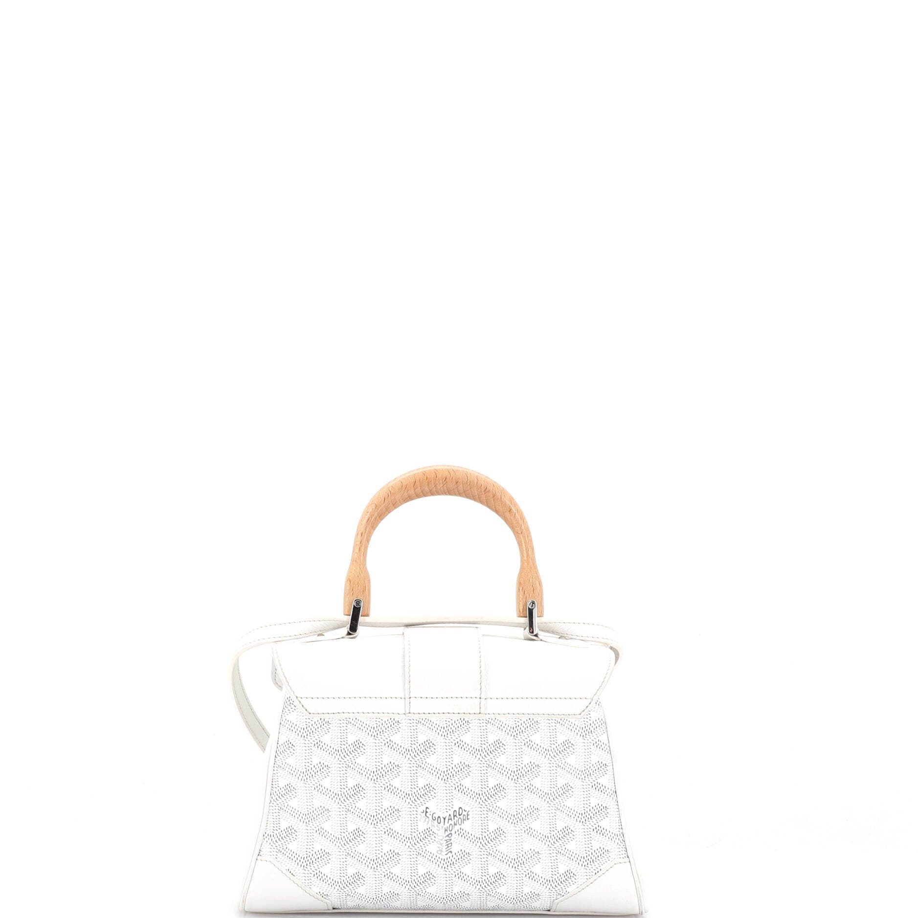 Pre-Owned Goyard Saigon Top Handle Bag Coated Canvas with Leather Mini, Alternate, color, White