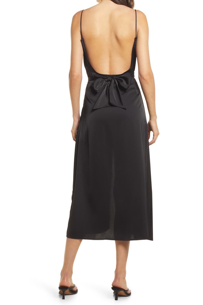 Backless Satin Dress, Alternate, color, BLACK