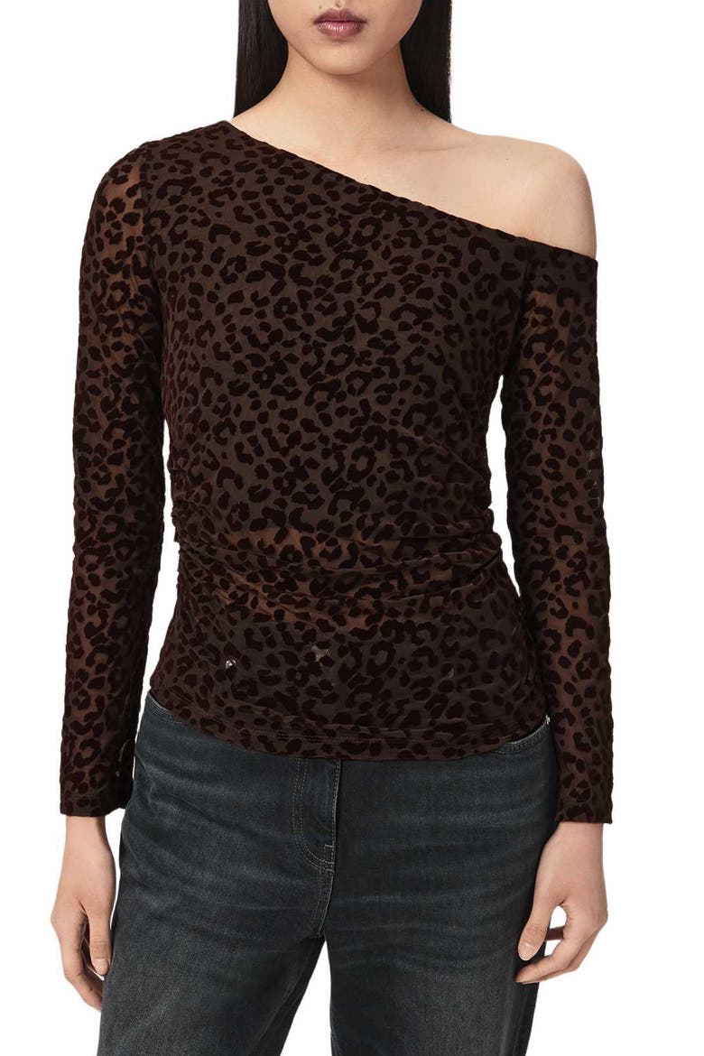 Mimi Off the Shoulder Leopard Print Top, Main, color, BROWN
