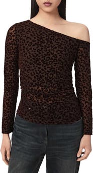 AllSaints Mimi Off the Shoulder Leopard Print Top