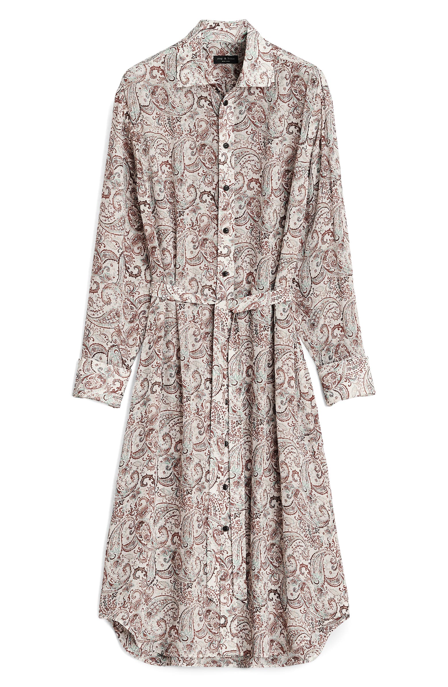 rag & bone Leona Paisley Long Sleeve Sheer Silk Blend Shirtdress ...