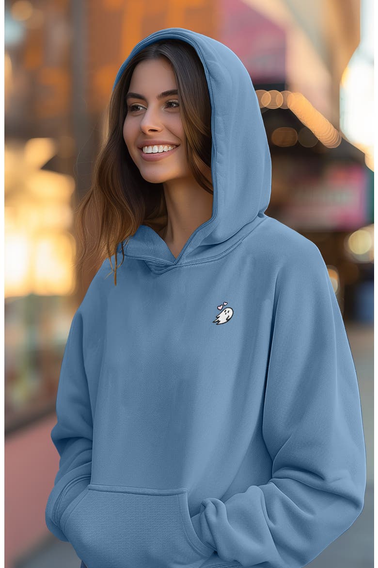 Womens Heartly Ghost Midweight Fleece Relaxed Hooded Sweatshirt, Alternate, color, Pebble Blue