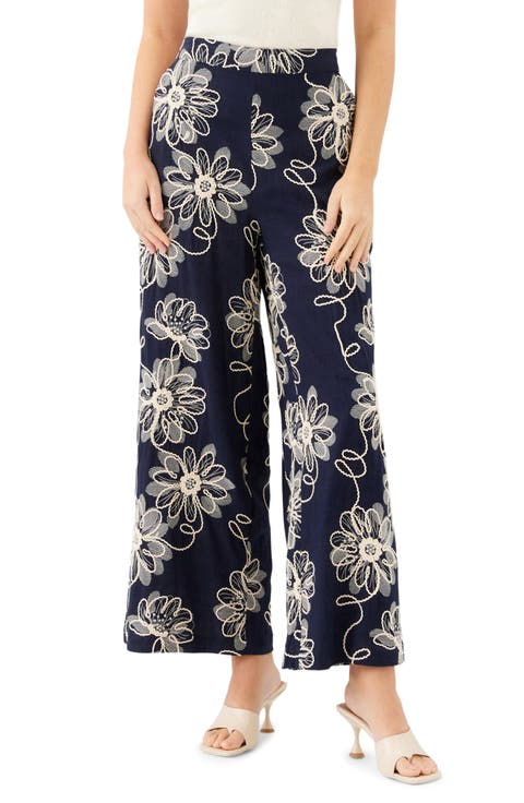 Adara Floral Embroidered Wide Leg Pants