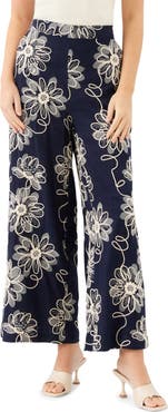 FIFTEEN TWENTY Adara Floral Embroidered Wide Leg Pants