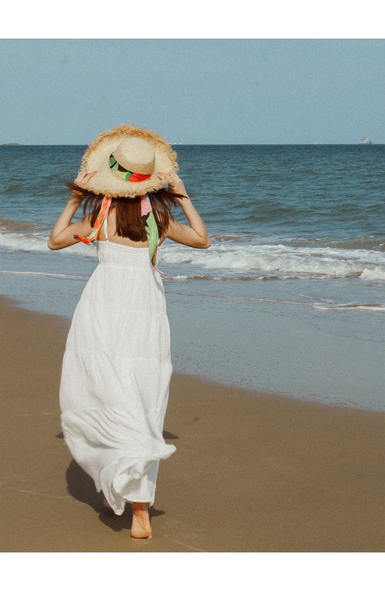 Lost Pattern "Cartagena" Straw Hat with Ribbon Tie, Alternate, color, Black And Orange