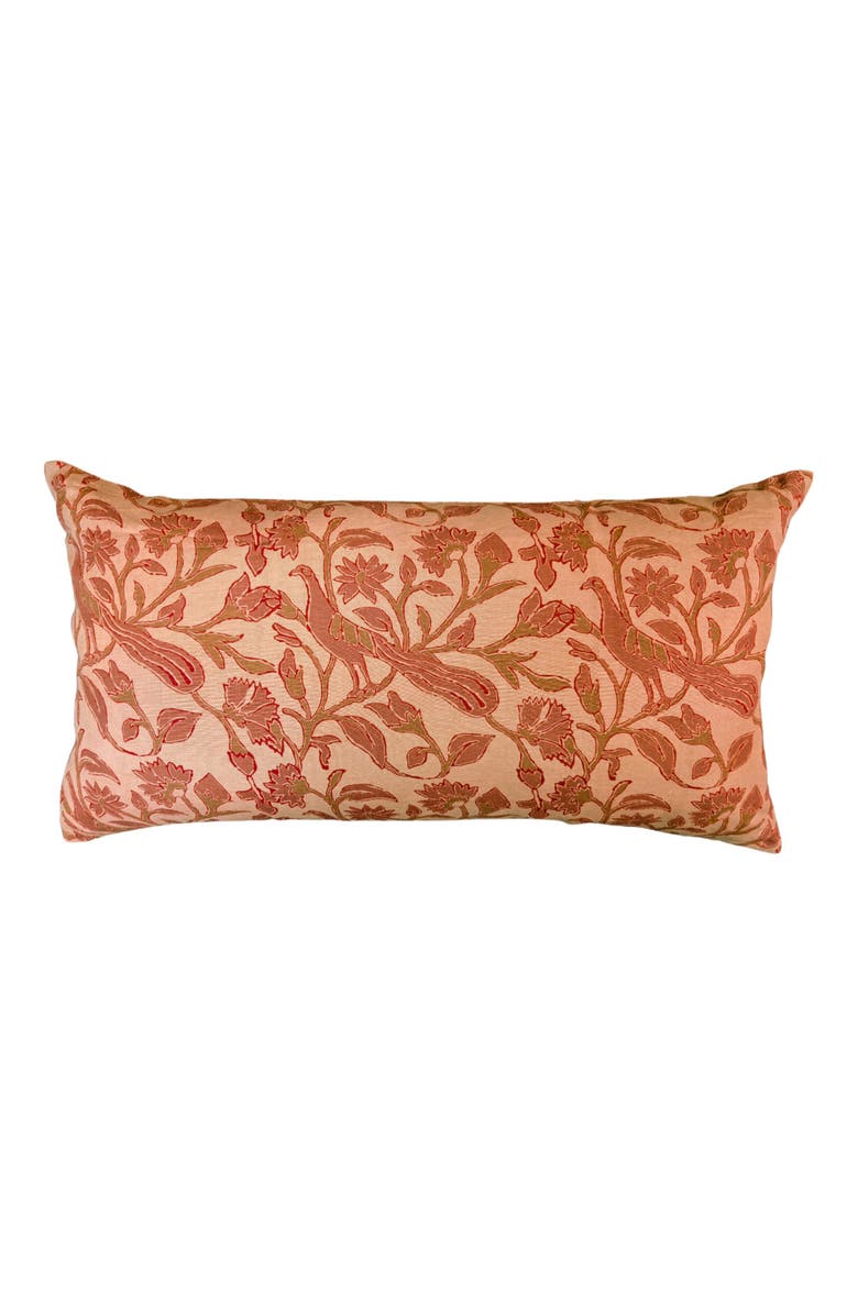 Alamwar Peacock Garden Lumbar Pillow Cover, Main, color, Coral/Clay/Rose On Sand