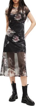 AllSaints Hanna Valley Floral Mesh Midi Dress