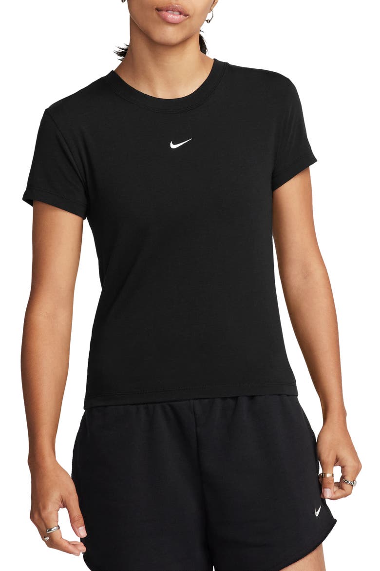 Sportswear Club Chill Knit Mod Crop T-Shirt, Main, color, BLACK/ WHITE