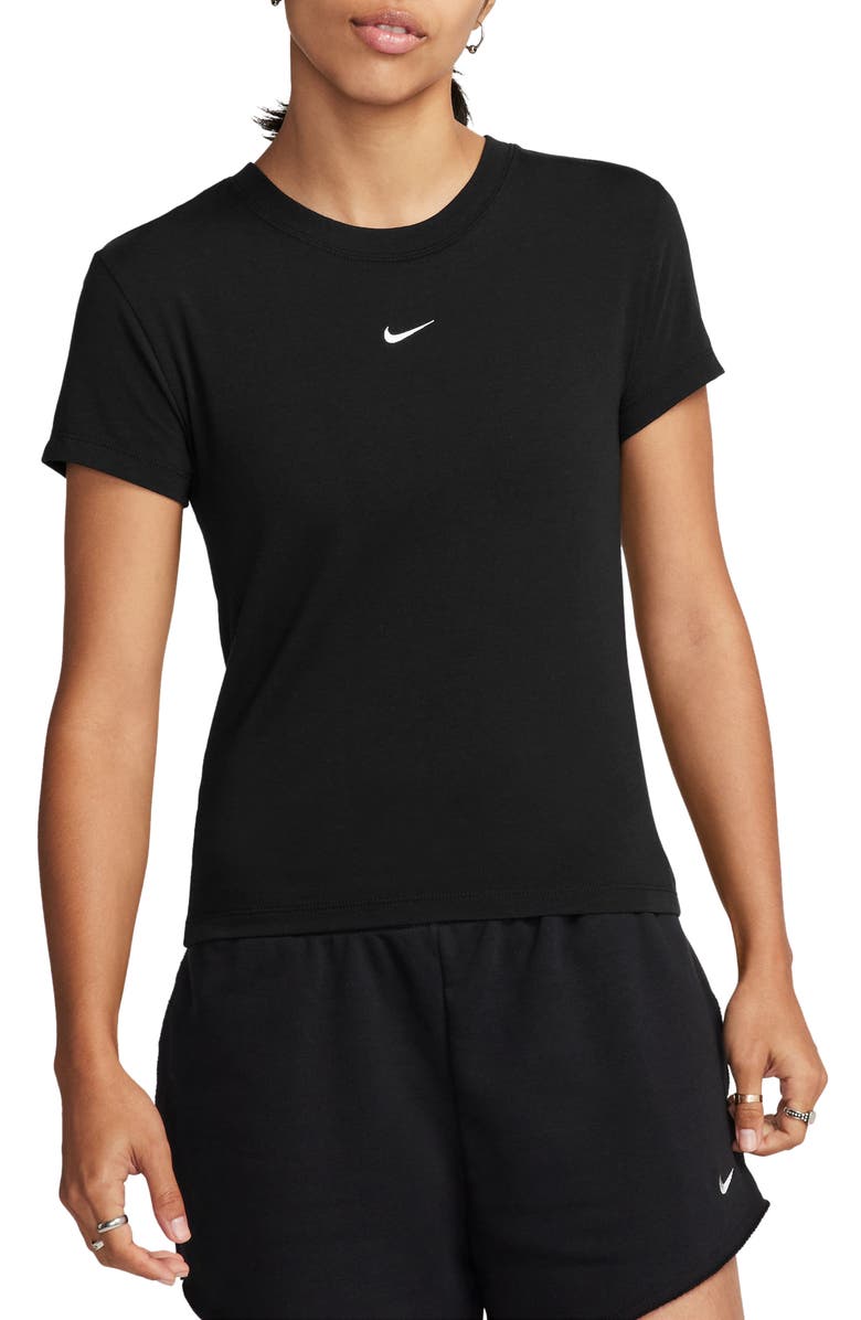 Nike Sportswear Club Chill Knit Mod Crop T-Shirt, Main, color, Black/ White