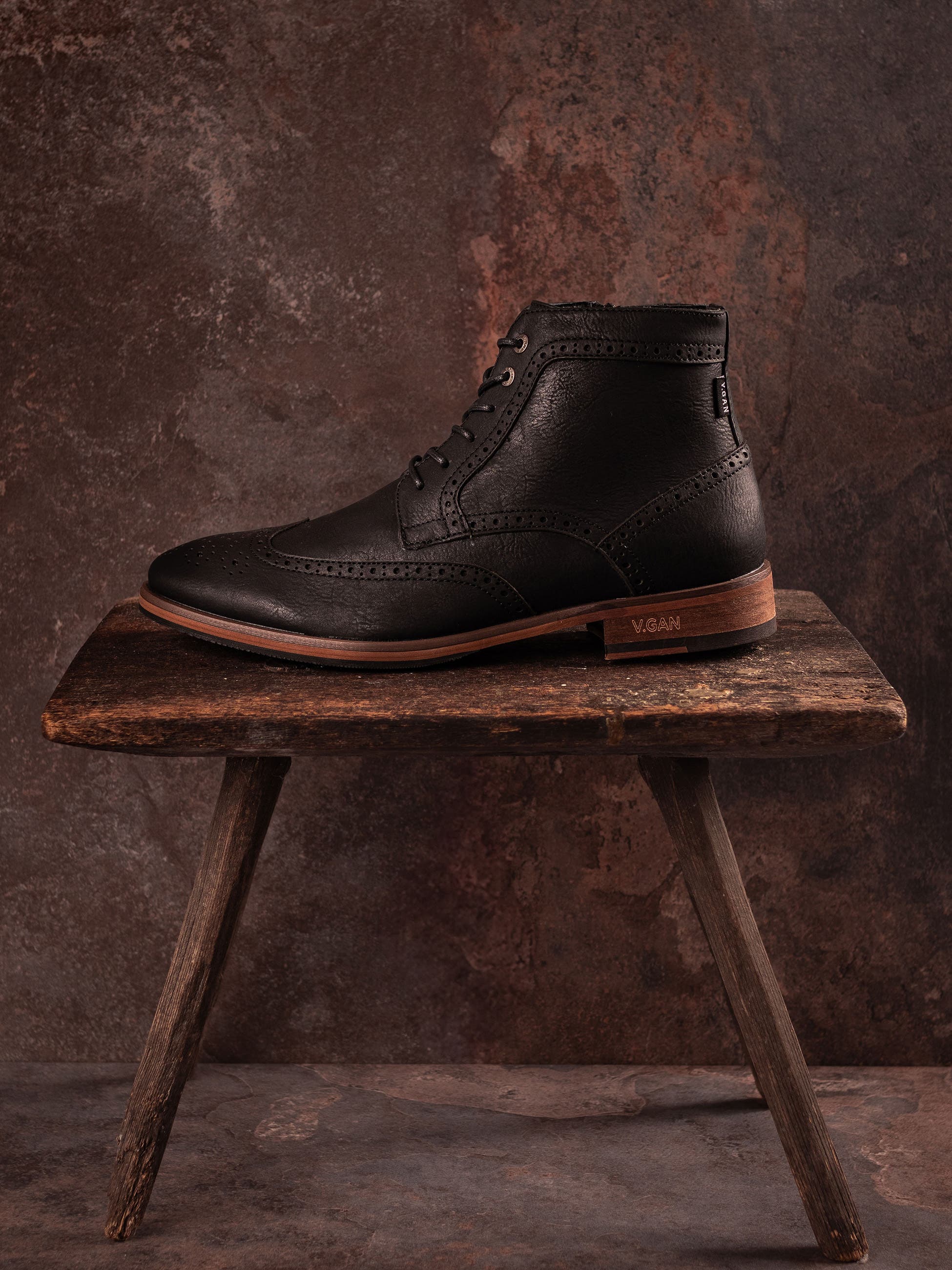 V.GAN LONDON Vegan Wheat 2 Brogue Boots, Alternate, color, Black