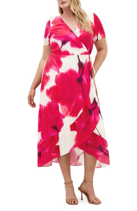 Bea Floral Print Wrap Midi Dress (Plus)