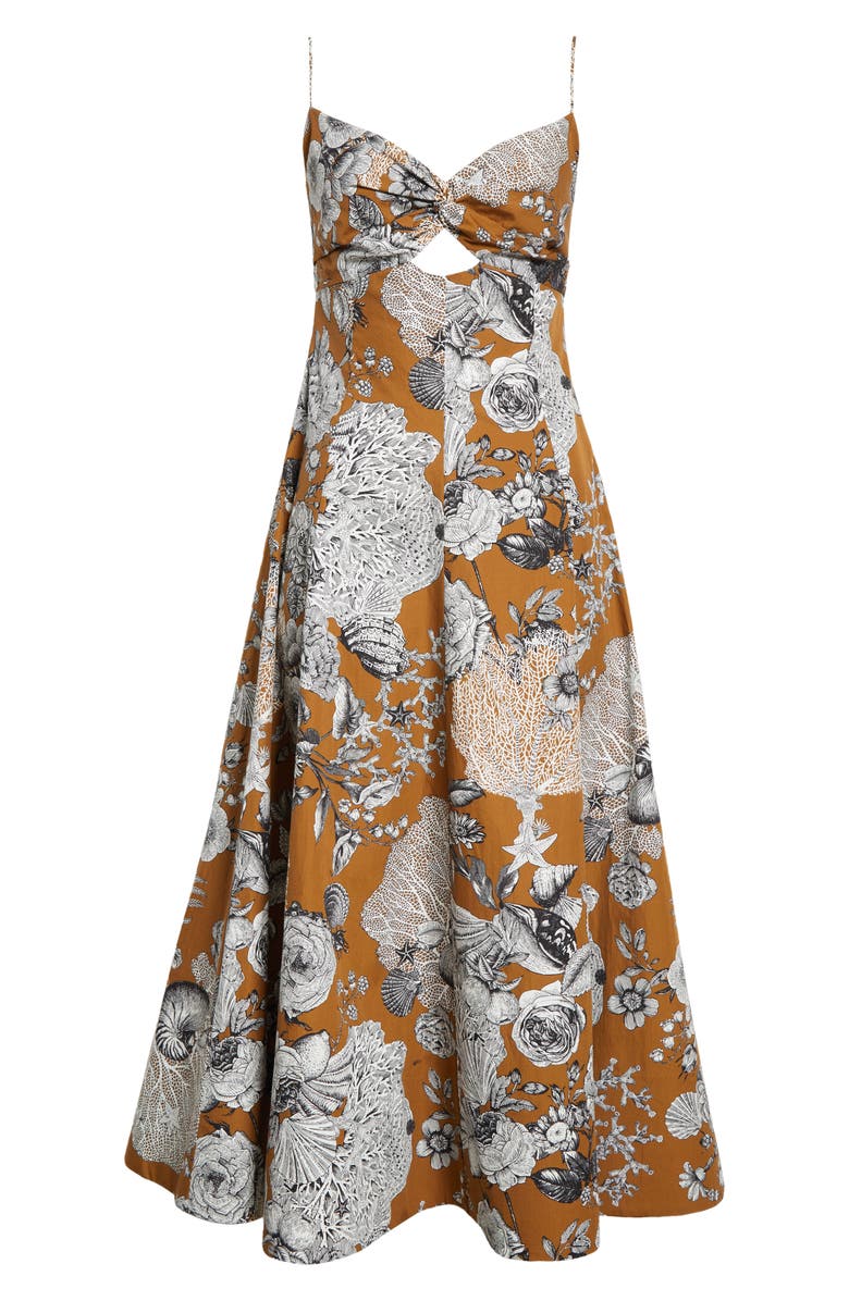 Lela Rose Seascape Print V-Neck Cotton Dress, Alternate, color, 