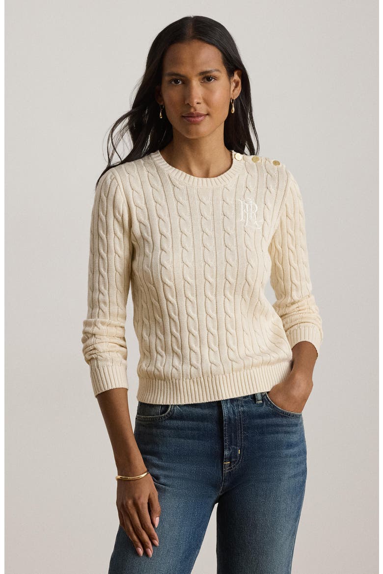 Button Trim Cable Knit Sweater, Alternate, color, WINTER CREAM
