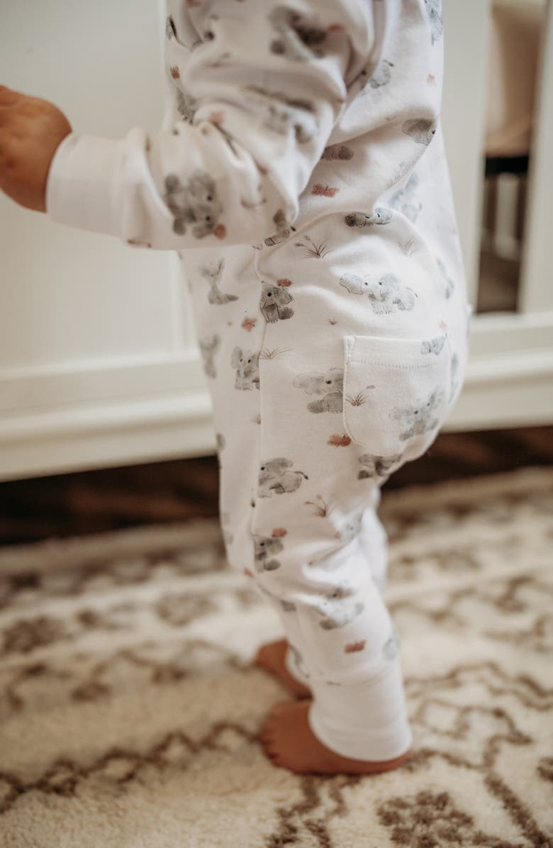 L'ovedbaby Baby Elephant Organic Cotton Zip Romper, Alternate, color, Baby Elephant