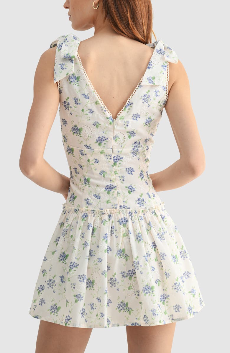 All in Favor Floral Embroidered Eyelet Tie Strap Minidress, Alternate, color, Cream/Blue