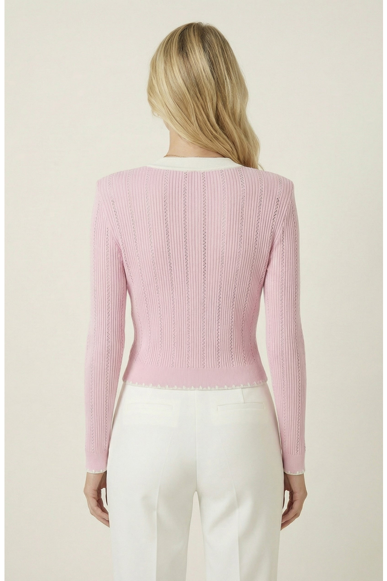 Ribbed Knit Contrast Trim Cardigan, Alternate, color, Light Pink