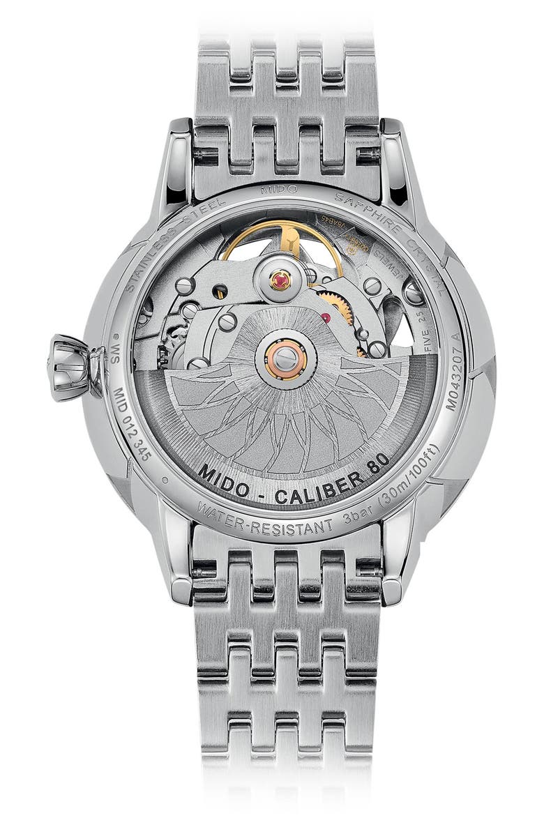 MIDO Rainflower Blossom Skeleton Automatic Bracelet Watch, 34mm, Alternate, color, White Mother Of Pearl