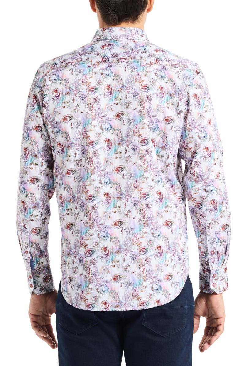 Robert Graham Fawley Paisley Button-Up Shirt, Alternate, color, White Multi