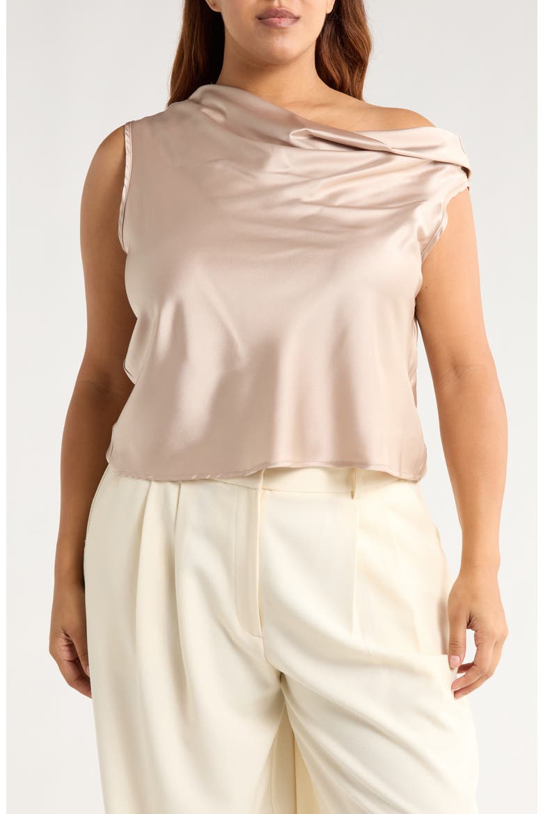 Cowl Off Shoulder Satin Top, Main, color, DUNE
