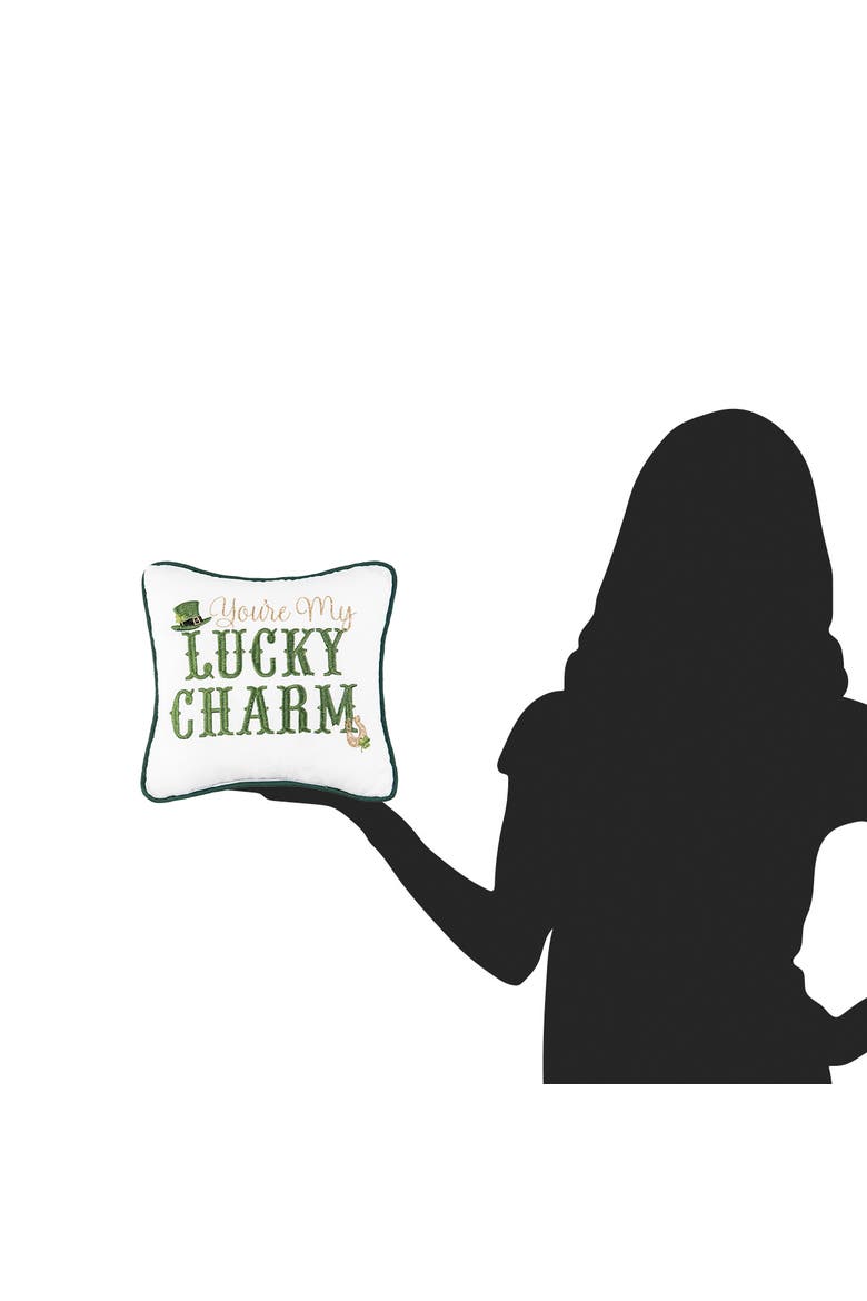 St. Patrick's Day "You're My Lucky Charm" Embroidered Mini Accent Pillow, 10" x 10", Alternate, color, Green