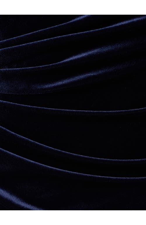 Adrianna Papell Asymmetric Long Sleeve Ruched Velvet Gown In Black