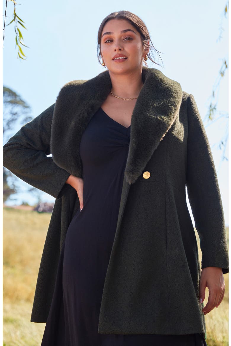 Grammy Coat with Faux Fur Collar, Alternate, color, OLIVE