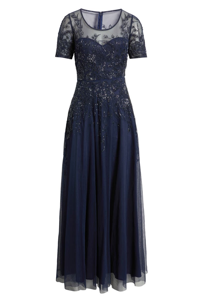 Embellished Illusion Neck Gown, Alternate, color, NAVY