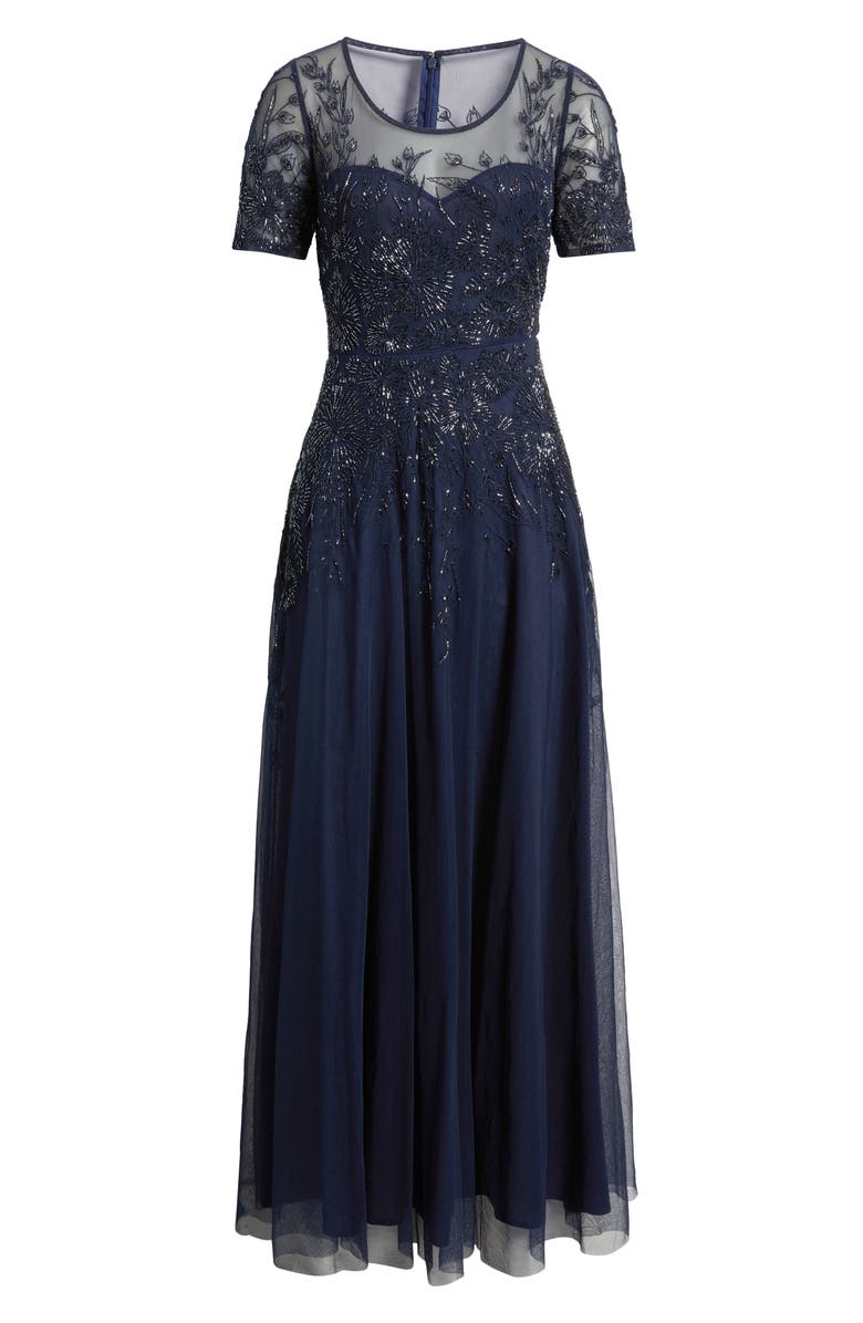 Pisarro Nights Embellished Illusion Neck Gown, Alternate, color, Navy