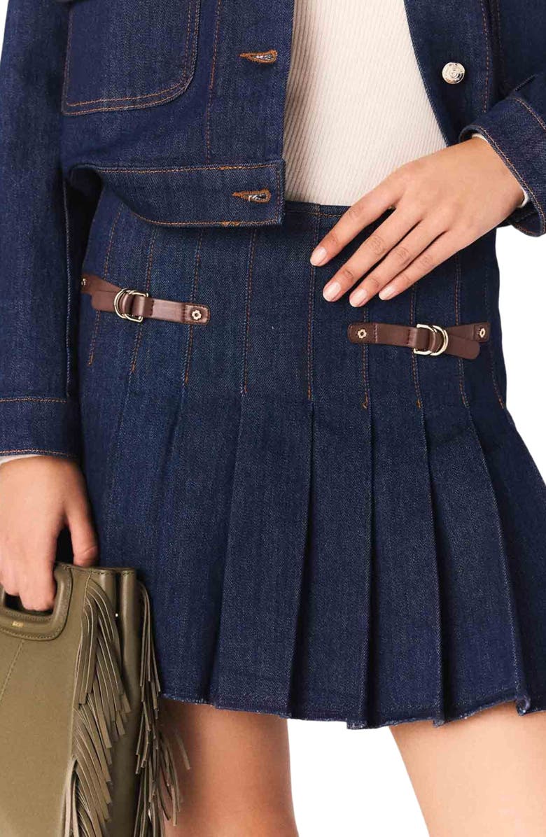 maje Short denim skirt with lining, Alternate, color, Navy