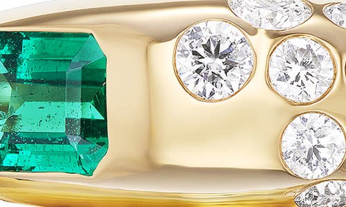 Uniform Object Dowry 18k Gold Emerald Cut Emerald & Diamond Ring In Brown