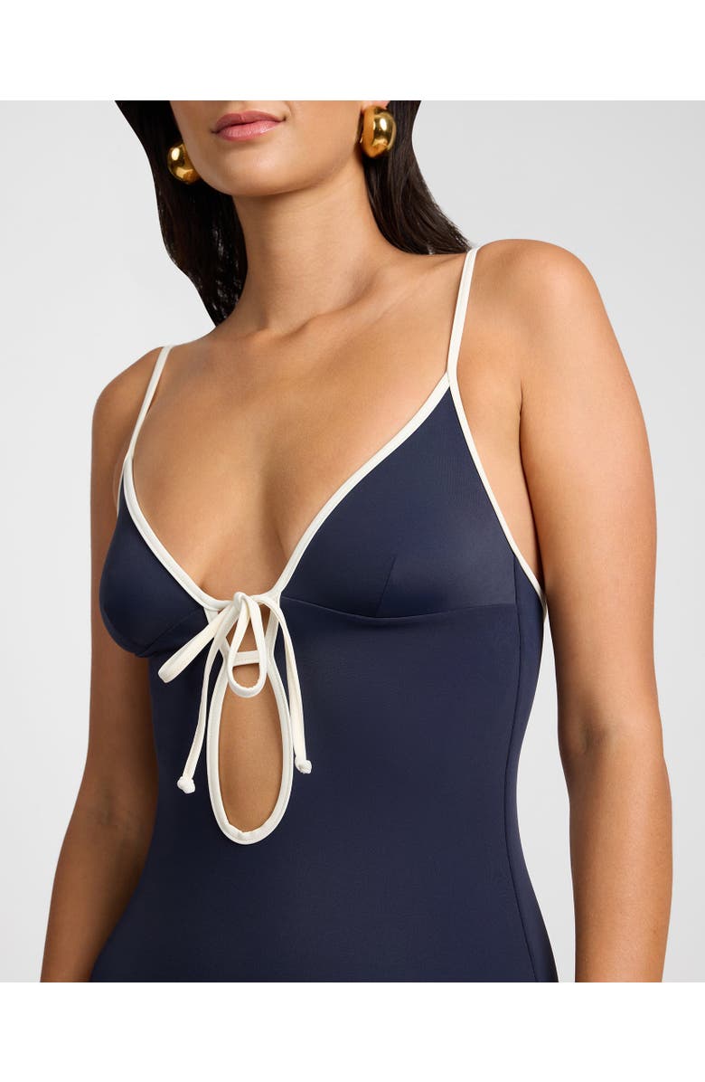 Onia Soleil Tie Front One-Piece, Alternate, color, Noir Navy/Egret