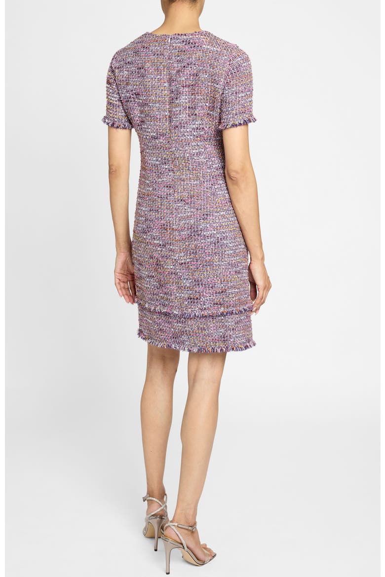 Melania Short Sleeve Shift Dress in Luxury Tweed, Alternate, color, DUSTY LILAC
