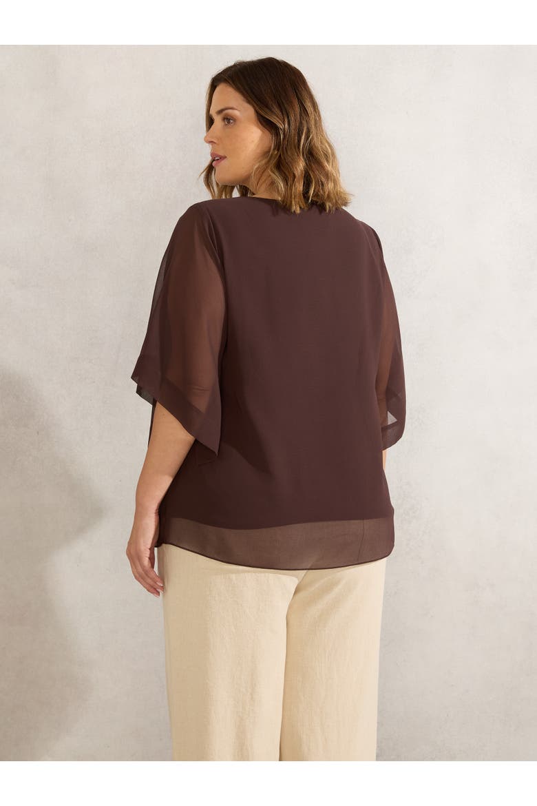 Keyhole Overlay Blouse, Alternate, color, Chocolate