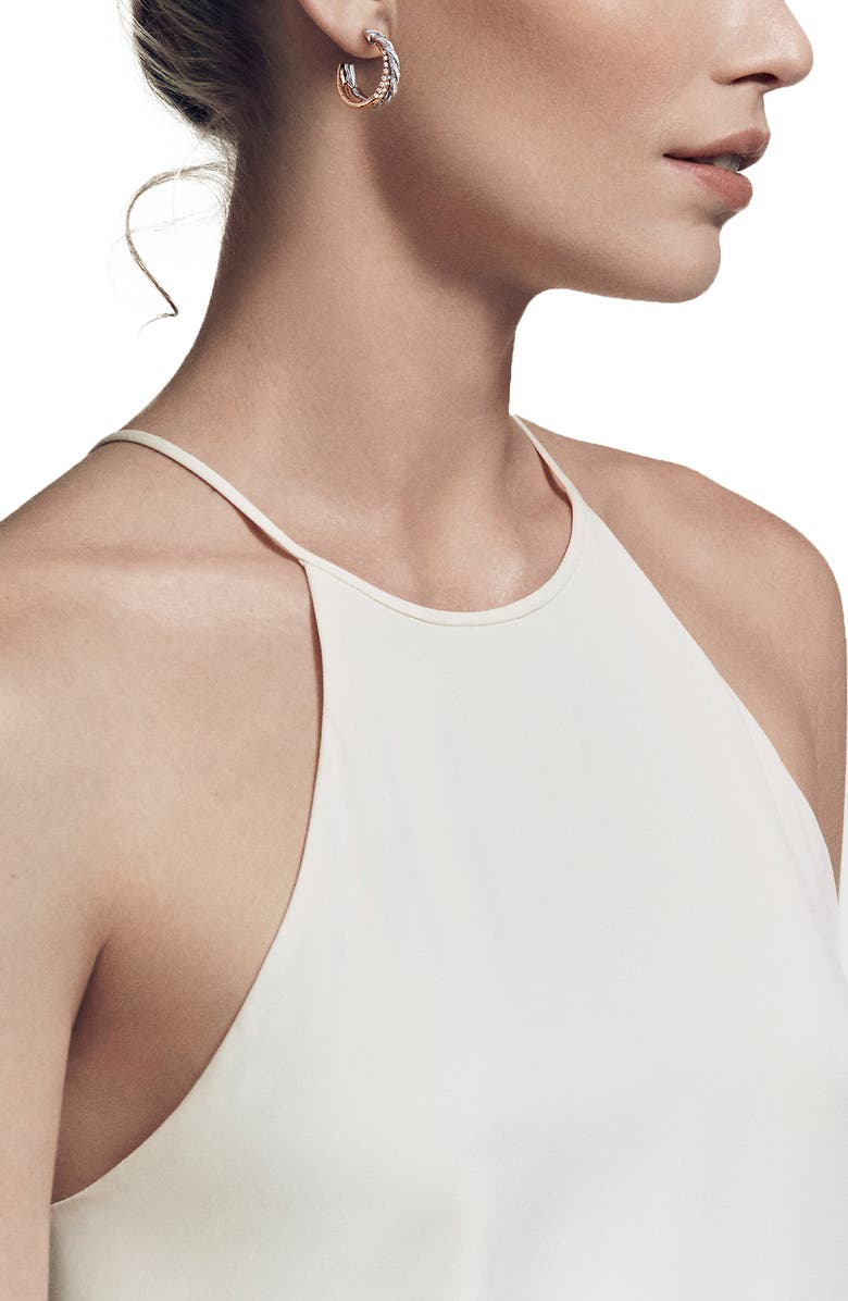 David Yurman Pavéflex Petite Hoop Earrings with Diamonds in 18K Rose Gold, Alternate, color,