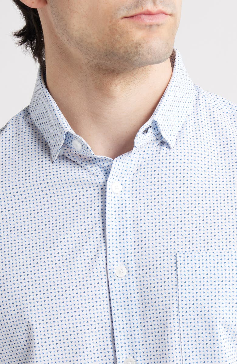 Mizzen+Main Leeward Trim Fit Neat Short Sleeve Button-Up Shirt, Alternate, color, White Geo