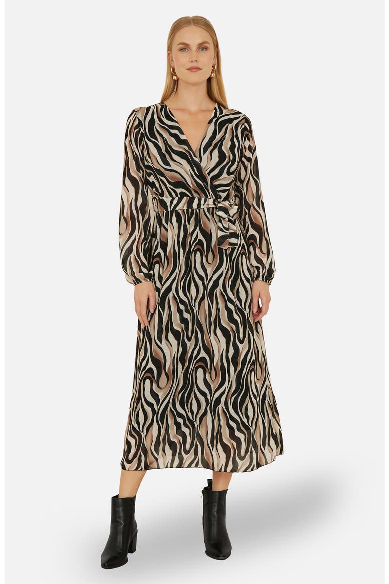 Animal Swirl Midi Wrap Dress, Main, color, Black