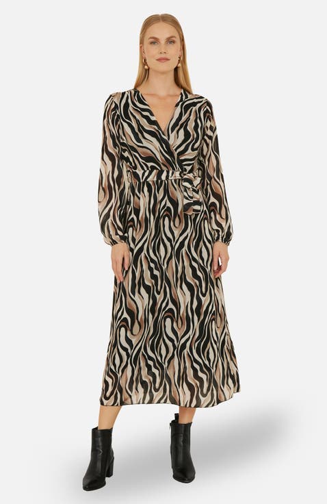 Animal Swirl Midi Wrap Dress