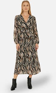 Yumi Animal Swirl Midi Wrap Dress