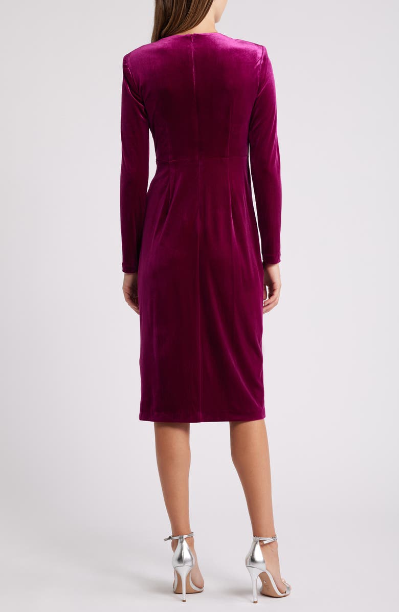 Eliza J Side Gather Long Sleeve Velvet Dress, Alternate, color, 