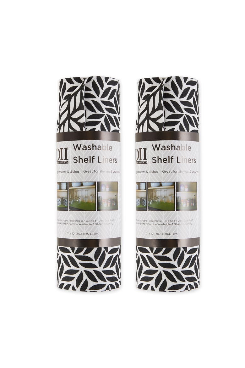 Abstract Leaf Print Reusable Shelf Liner Set/2, Main, color, Black