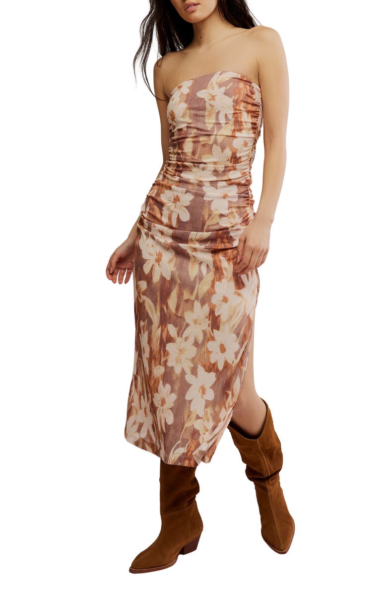 Free People Presley Strapless Midi Dress, Main, color, Copper Combo
